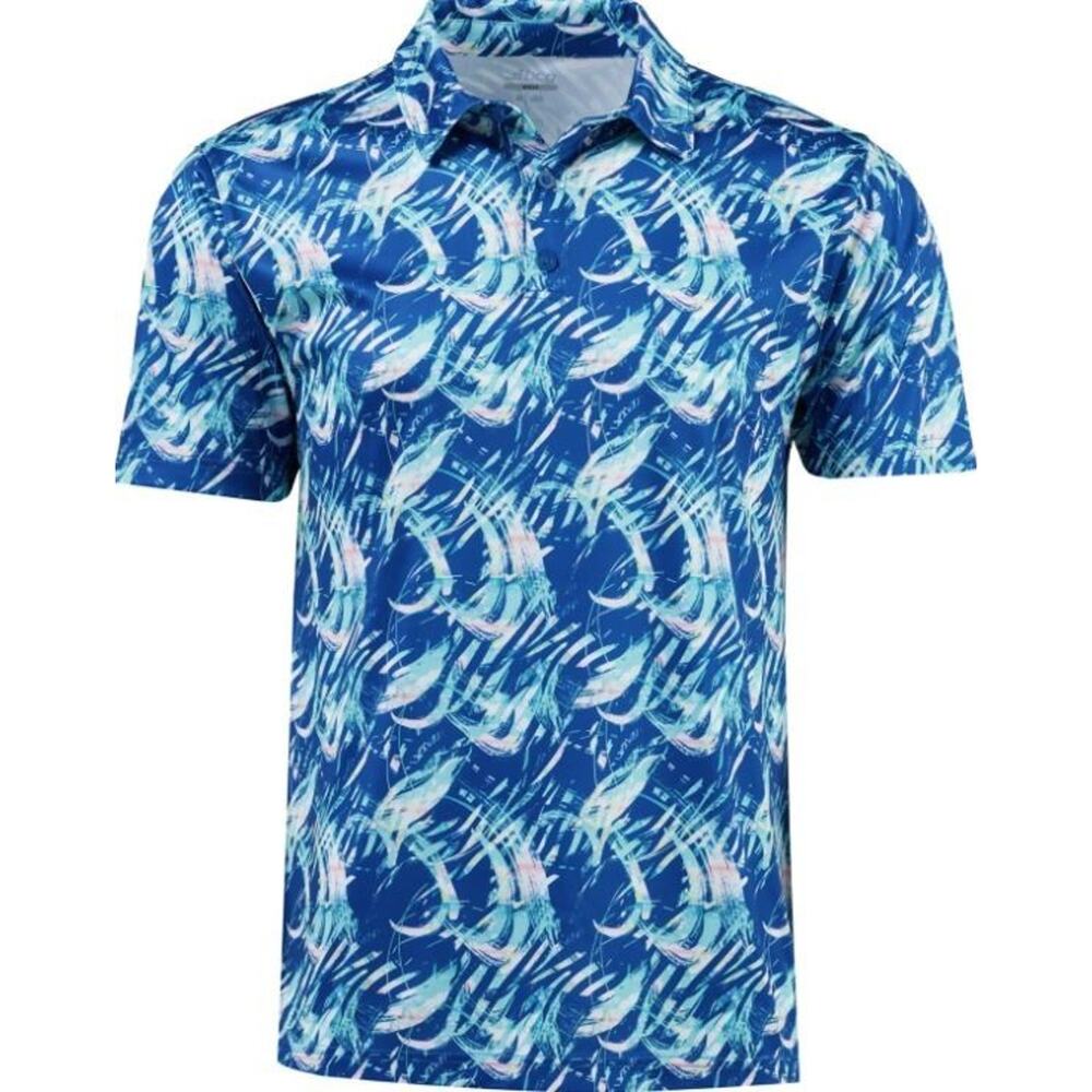 BCG Men's Golf Collared‎ Short Sleeve Polo Shirt in Blue Swirl Small